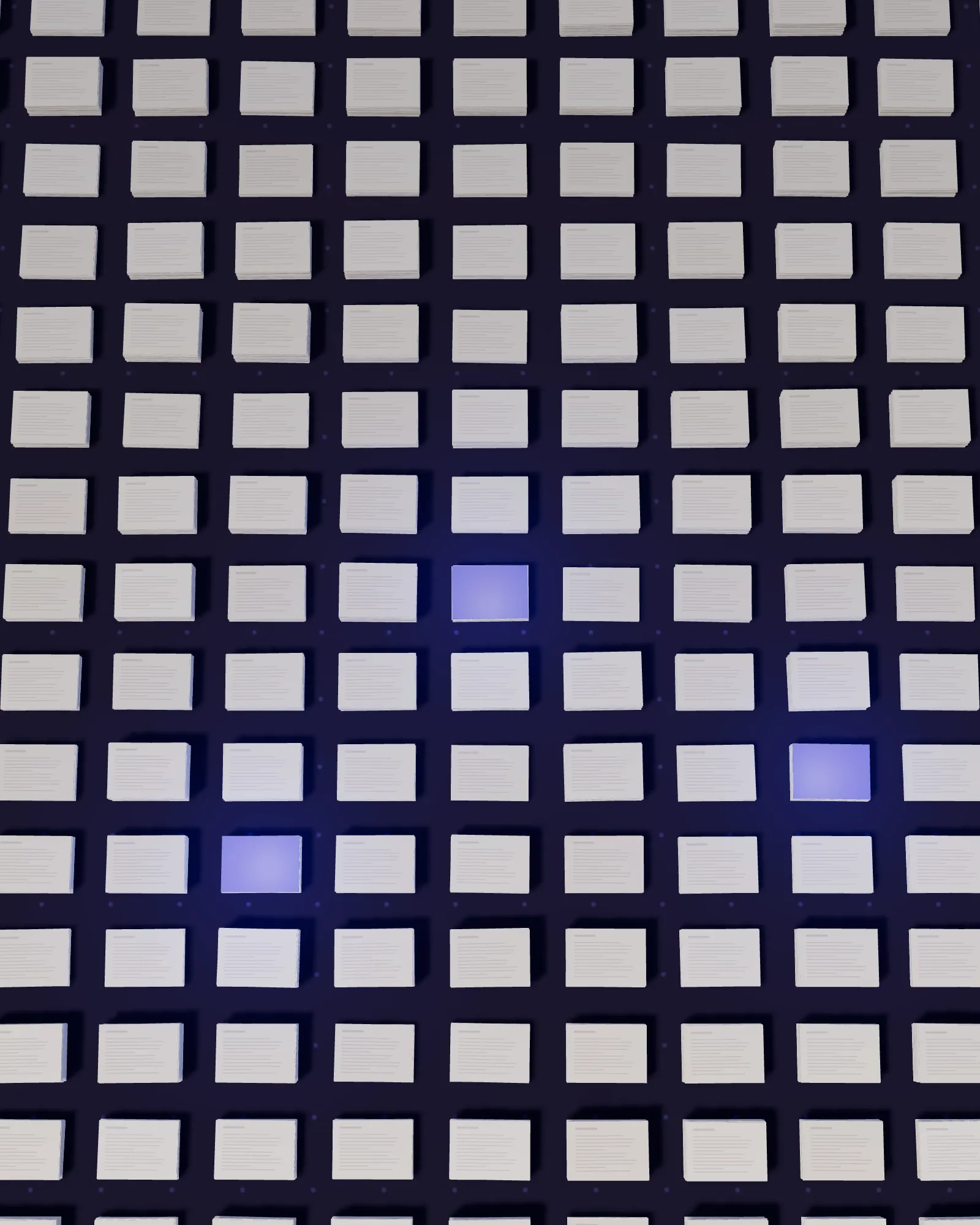 Paper stacks seen from directly above, three marked in blue